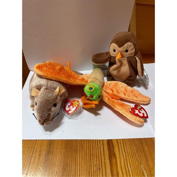 Ty Other - Hoot, Tiptoe, and Glow Beanie Babies